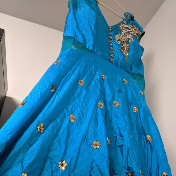 slim fit dress slacks Midnight Blue & Gold Bridal Velvet Wedding Lehenga with Beige Dupatta.  [product_title] | OORVI DESAI main image 0